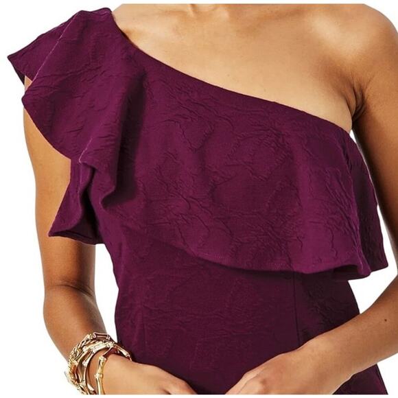 Lilly Pulitzer Bordeaux One Shoulder Mini Dress Amarena Cherry Jacquard Purple 6 - Picture 3 of 13
